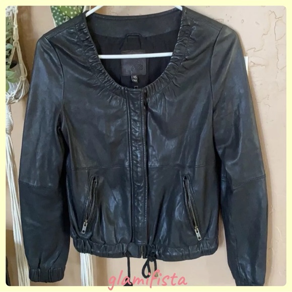Joie Cropped Black Leather Bomber Jacket XS - Picture 2 of 8